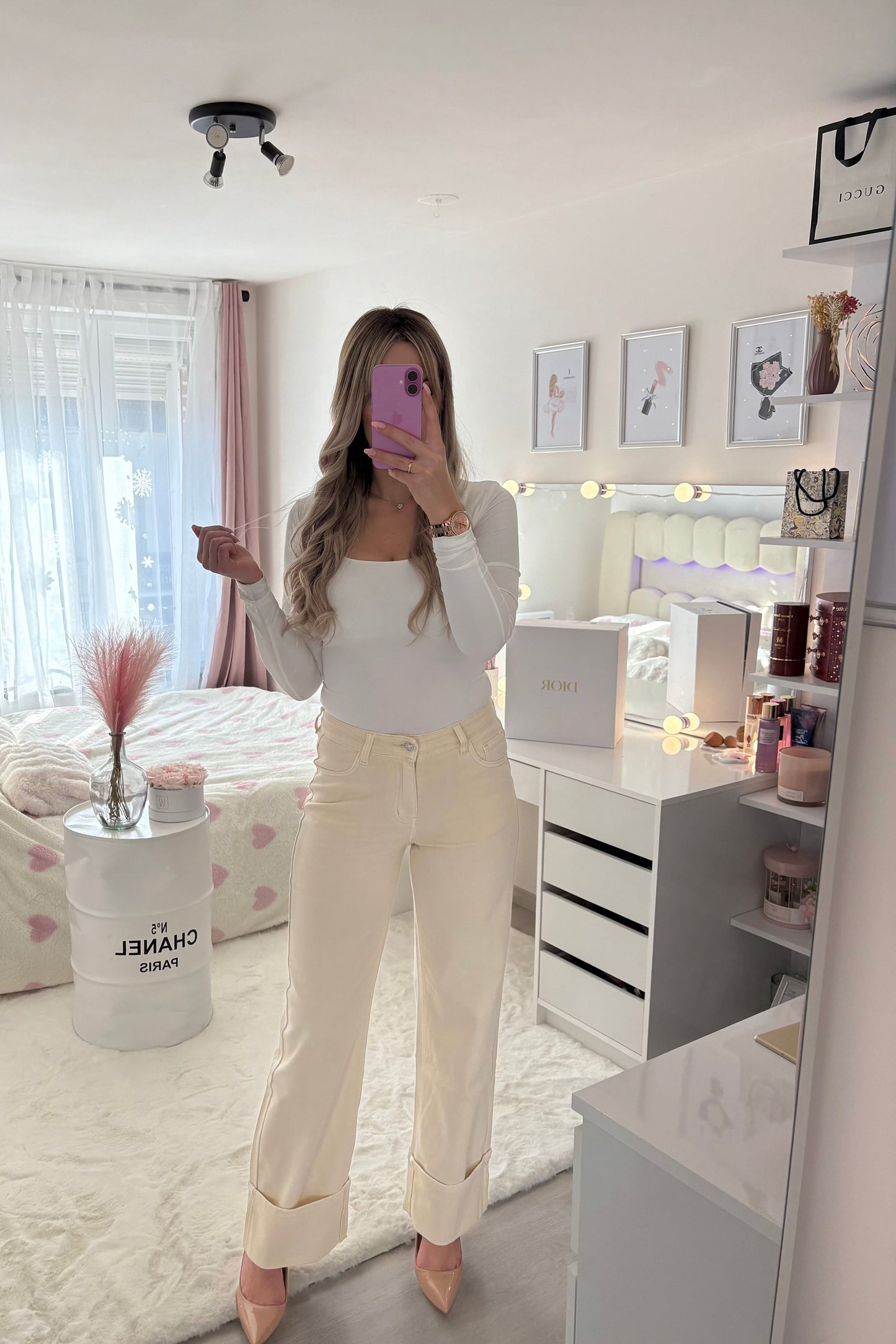 Jeans Straight fit taille mi haute à revers