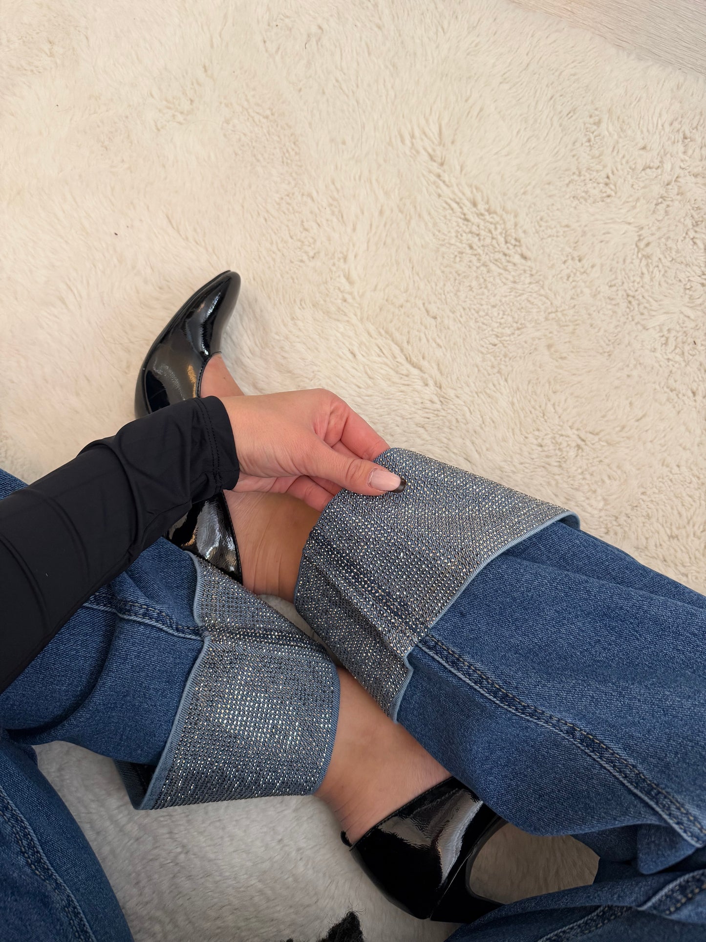 Jeans droit ourlet strassé