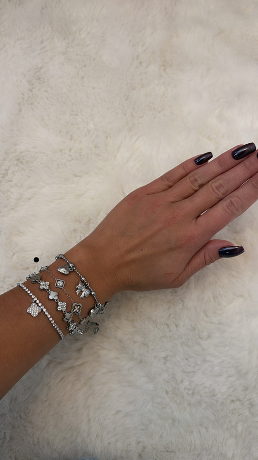 Bracelet trèfles strass en acier inoxydable