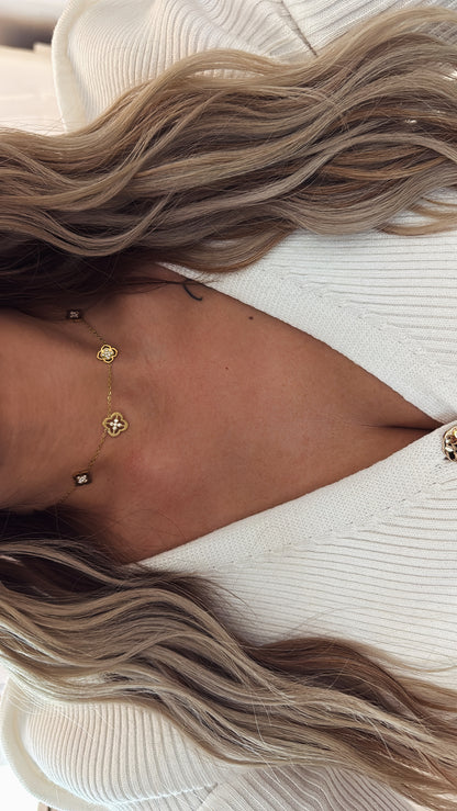 Collier trèfles strass en acier inoxydable