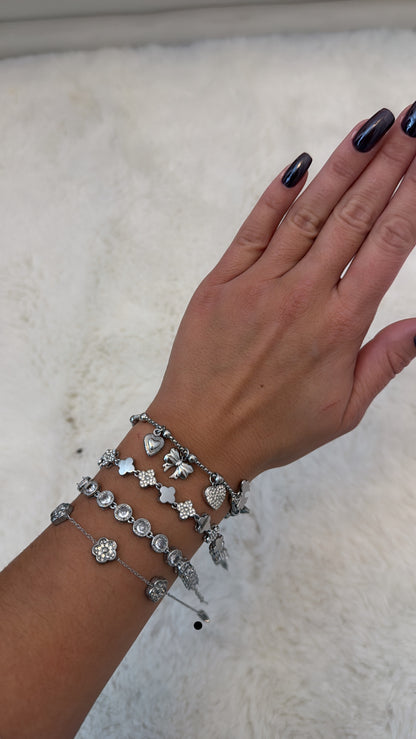 Bracelet trèfle double face noir et strass en acier inoxydable