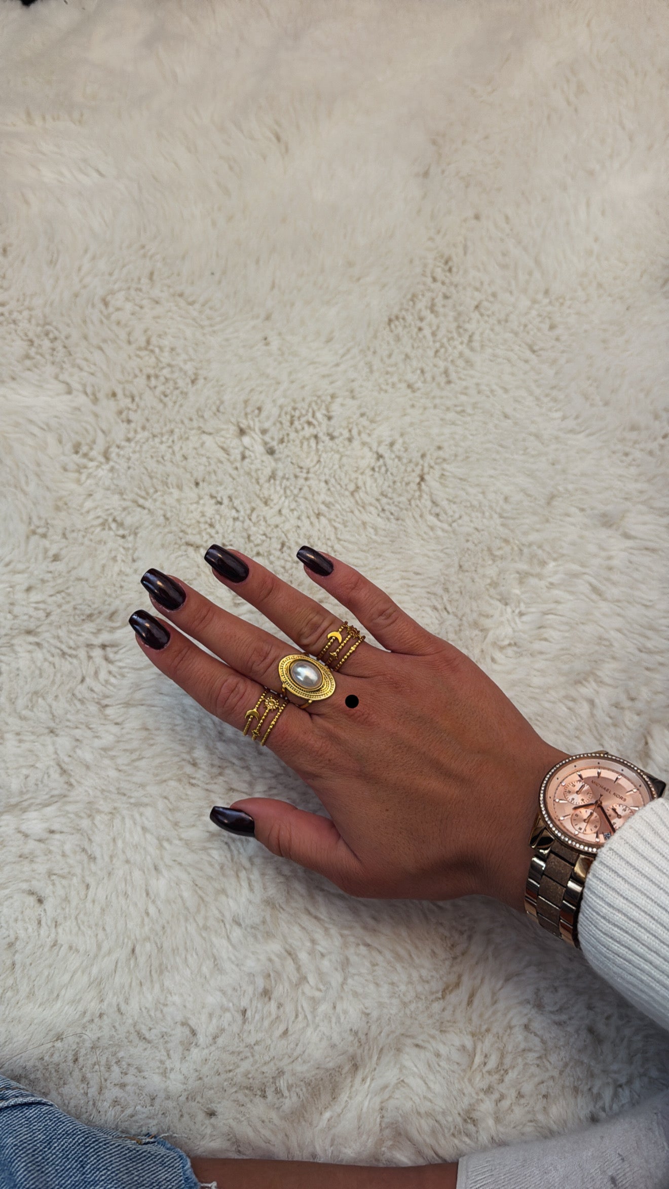 Bague doré avec perle acier inoxydable