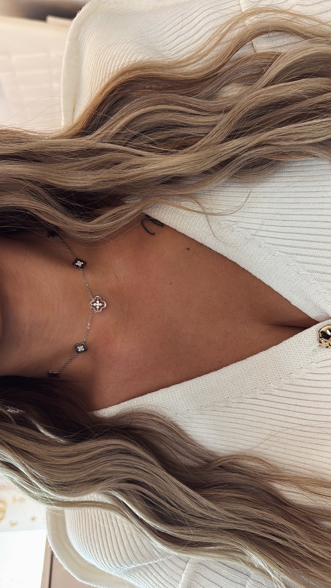 Collier trèfles strass en acier inoxydable