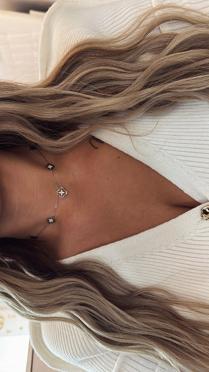 Collier trèfles strass en acier inoxydable