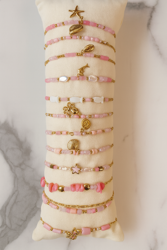 Bracelets acier inoxydable perles rose